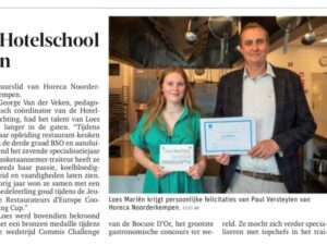 Horeca Vlaanderen feliciteert Loes als “Beste leerling Hotelschool”
